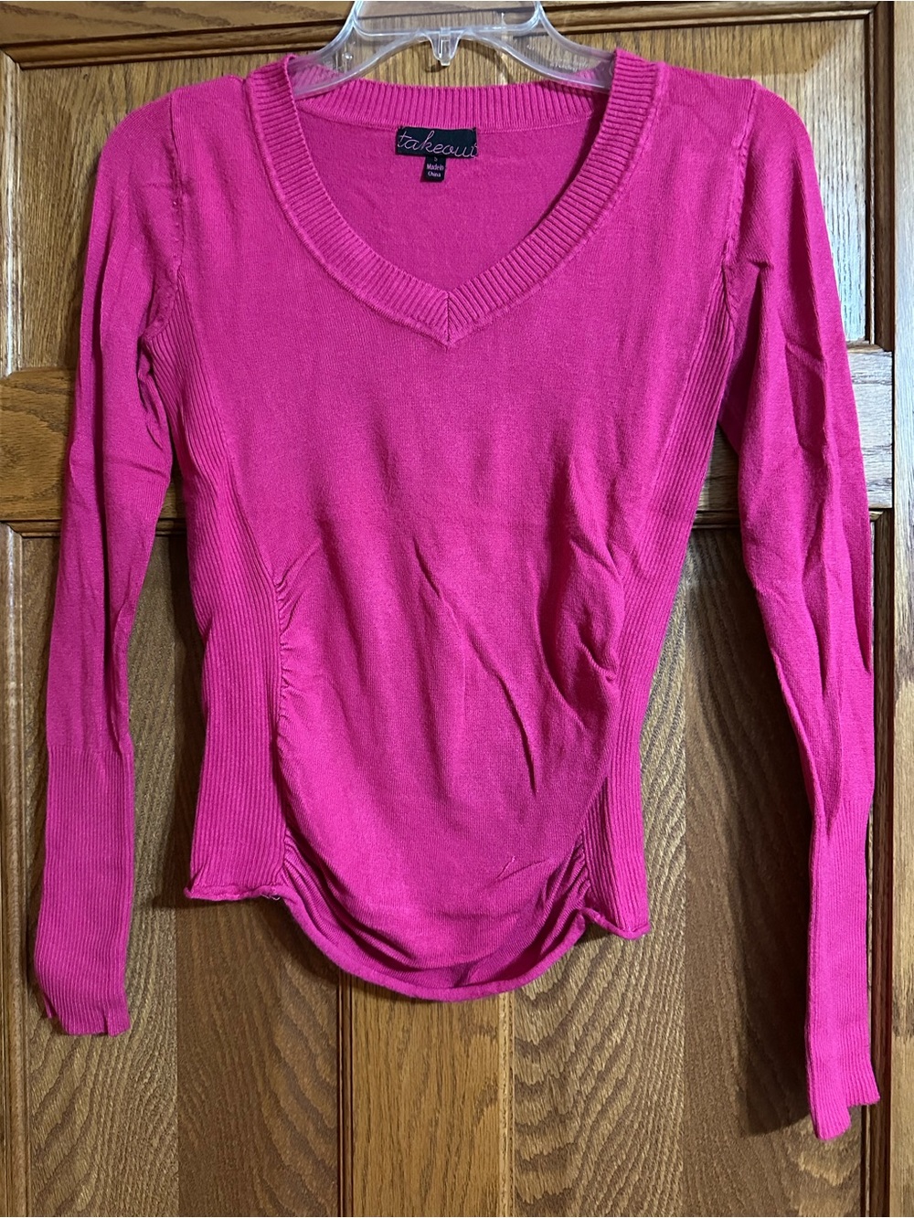 Takeout Hot Pink V-Neck Long Sleeve Top